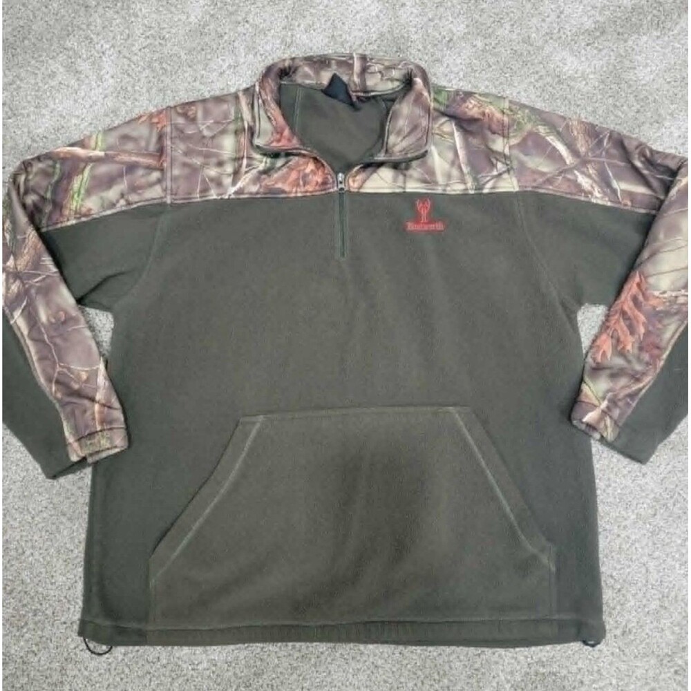 Huntworth Mens XXL 1/4 Zip Fleece Pullover Green Camo Kangaroo Pocket Outdoors